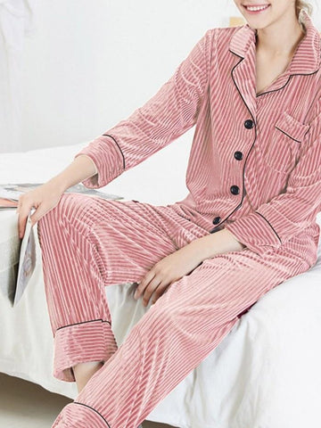 Ericdress Women's Gold Velvet Pocket Plain Long Sleepwear Set img 1
