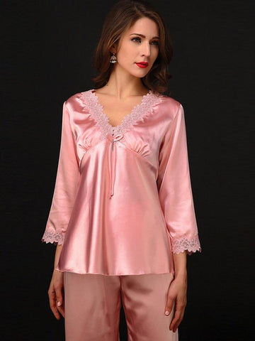 Ericdress Women's VNeck Lace Simple Sleepwear 2 Pieces img 1