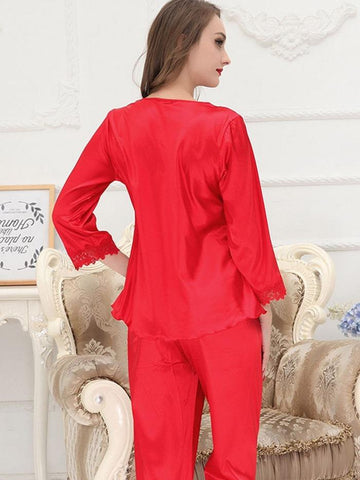 Ericdress Women's VNeck Plain Long Sleepwear 2 Pieces img 1