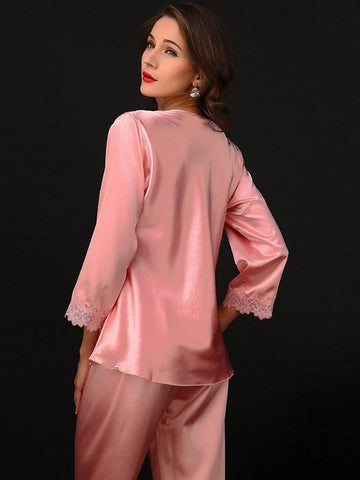 Ericdress Women's VNeck Lace Simple Sleepwear 2 Pieces img 1